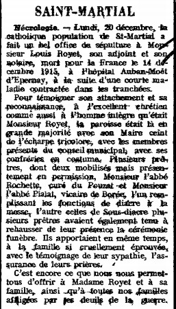 Hommage à M Louis Royer, notaire mort pour la France