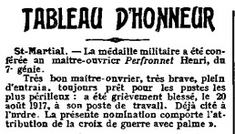 Obtention de la médaille militaire pour M Henri Peyronnet