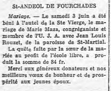 Mariage de M Jean Louis Rouzet et Melle Marie Maza